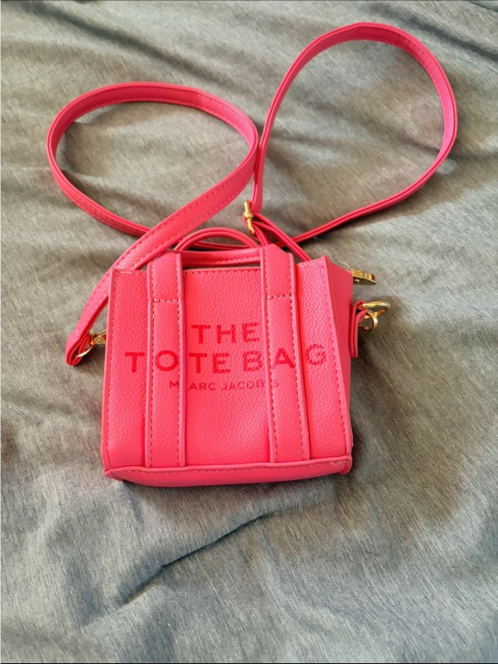 Marc Jacobs Mini Tote Bag Crossbody in Hot Pink with Gold Hardware